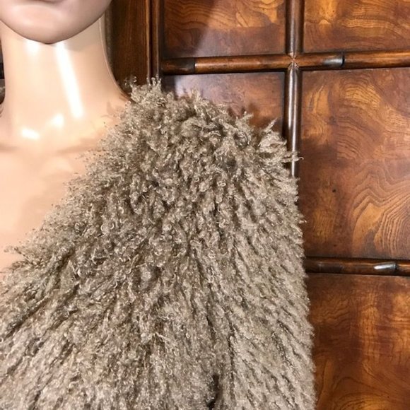 Max Studio Faux Curly Lamb Fur Satin Tie Jacket - Picture 7 of 11